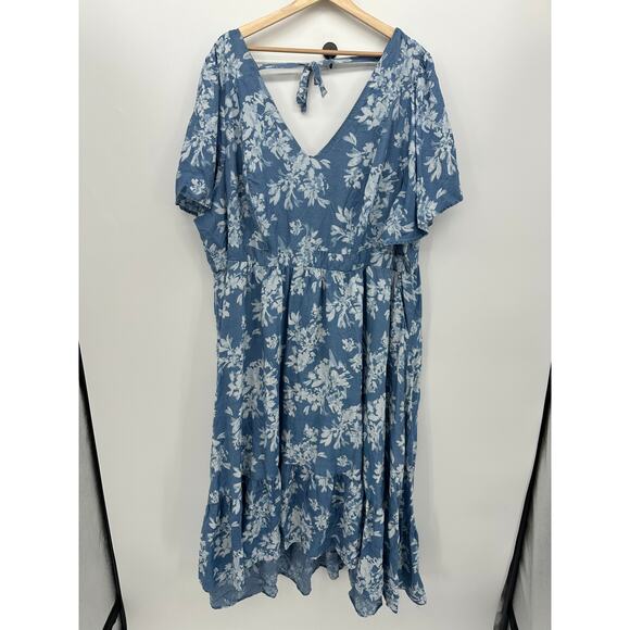Torrid Womens Blue Floral Maxi Dress Size 4X Pockets Cottagecore Coquette Smock - Picture 1 of 8